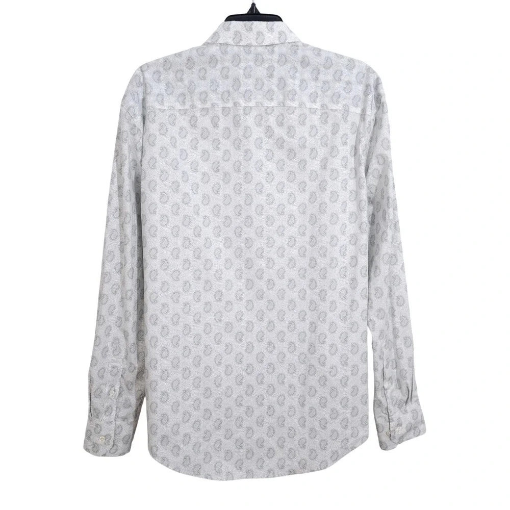 Egara Modern Fit Stretch Non Iron Button Down Shirt Mens Large White Paisley